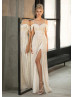 Sexy Ivory Glitter Lace High Slit Wedding Dress